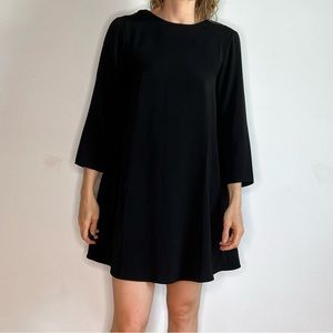 Oak + Fort Black Trapeze 3/4 Sleeves Mini Dress